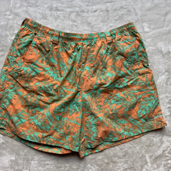 Columbia PFG Swim Trunks Mens XL orange green Hawaiian 6" Shorts Palm Tree - Picture 3 of 5